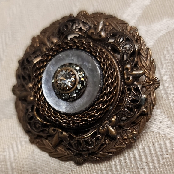 LIZ PALACIOS SF Vintage Vintage 80s Bronze Brooch with Mother of Pearl Accent - Picture 10 of 11
